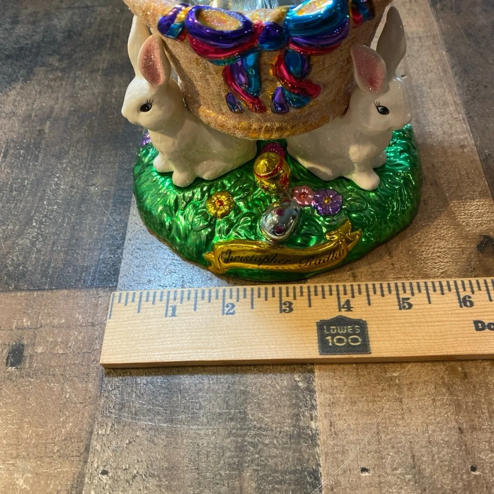 VINTAGE Christopher Radko Easter Bunny & Eggs Decorative Candy Dish 2004 Glitter